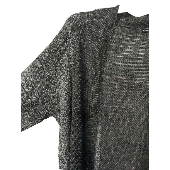 Eileen Fisher Linen Blend Fishnet Women Small Cardigan Gray Black - Picture 3 of 5